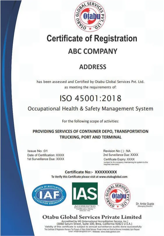 contoh sertifikat iso 45001 otabu